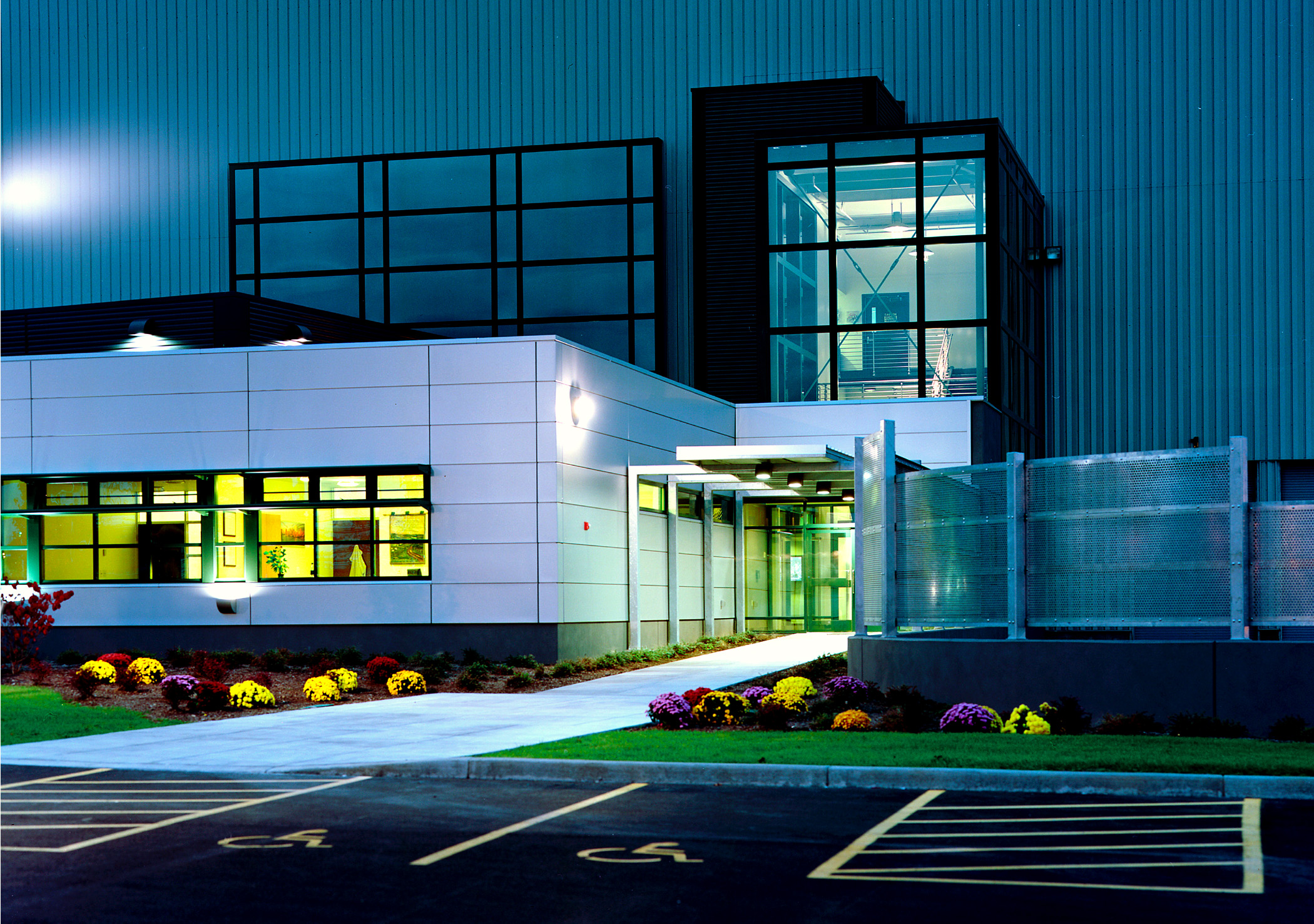 John P. Stopen Solvay Paperboard Industrial Project entrance at night