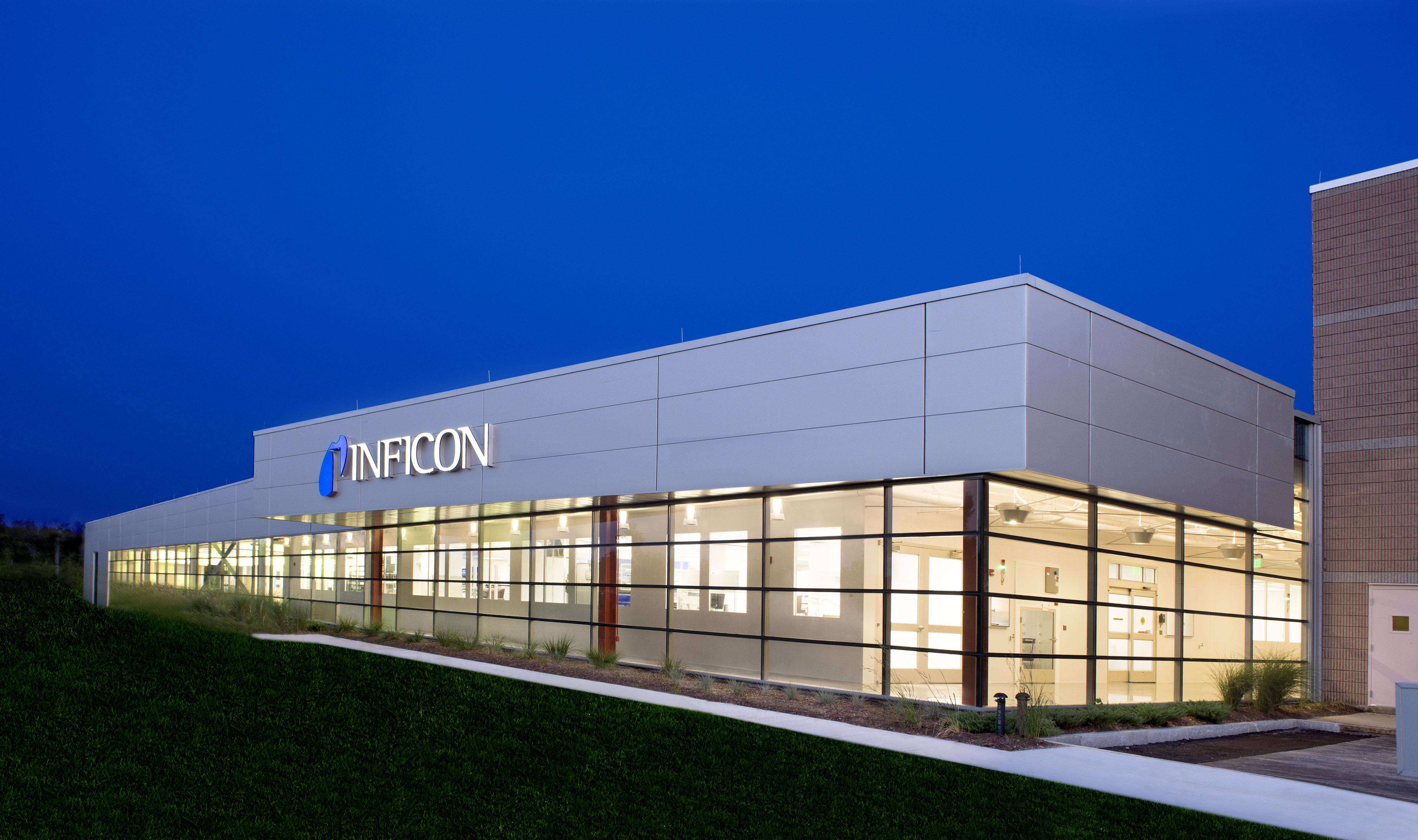 John P. Stopen Inficon Industrial Project exterior at night
