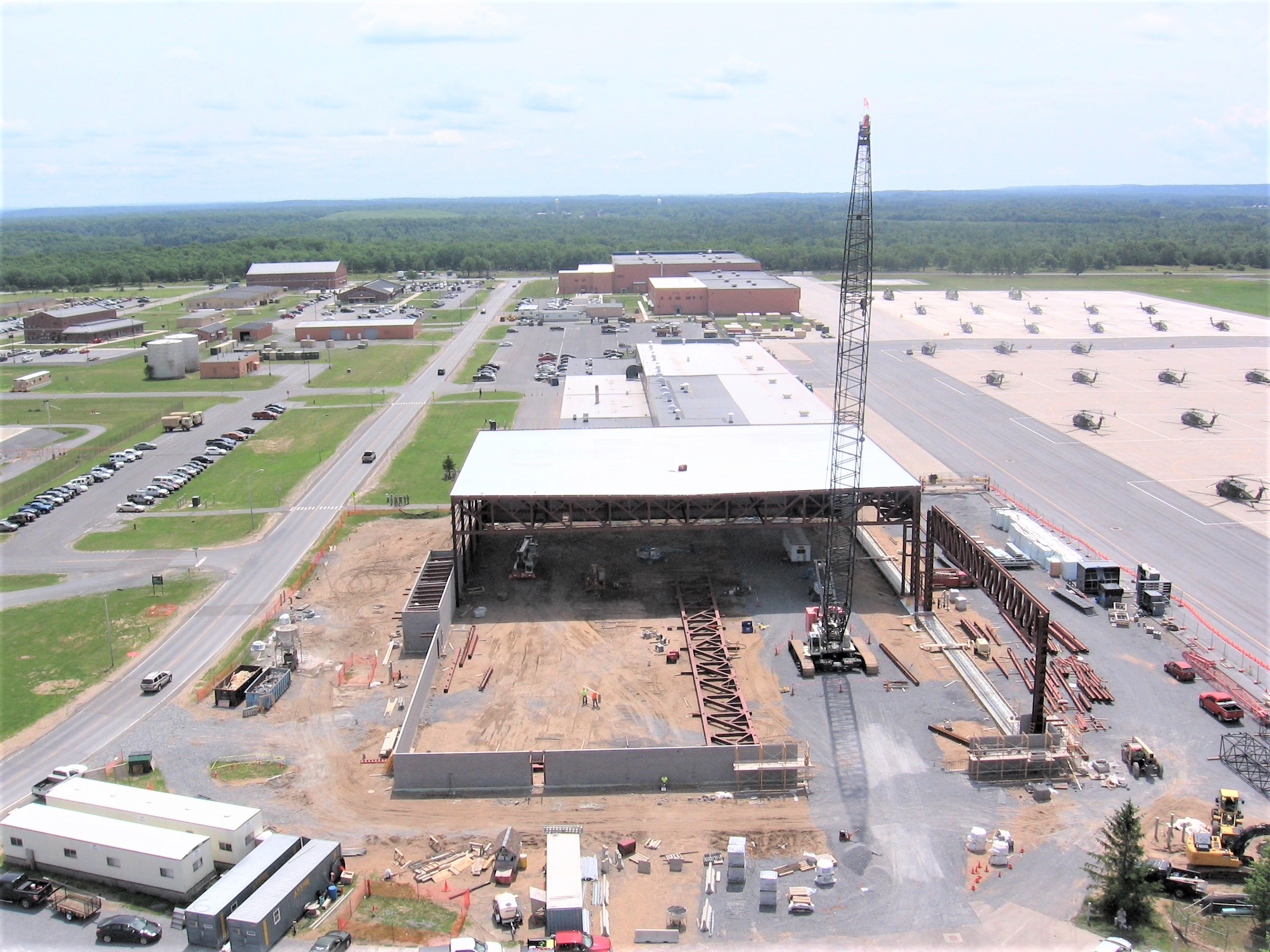 John P. Stopen Fort Drum Hangar Project drone view construction