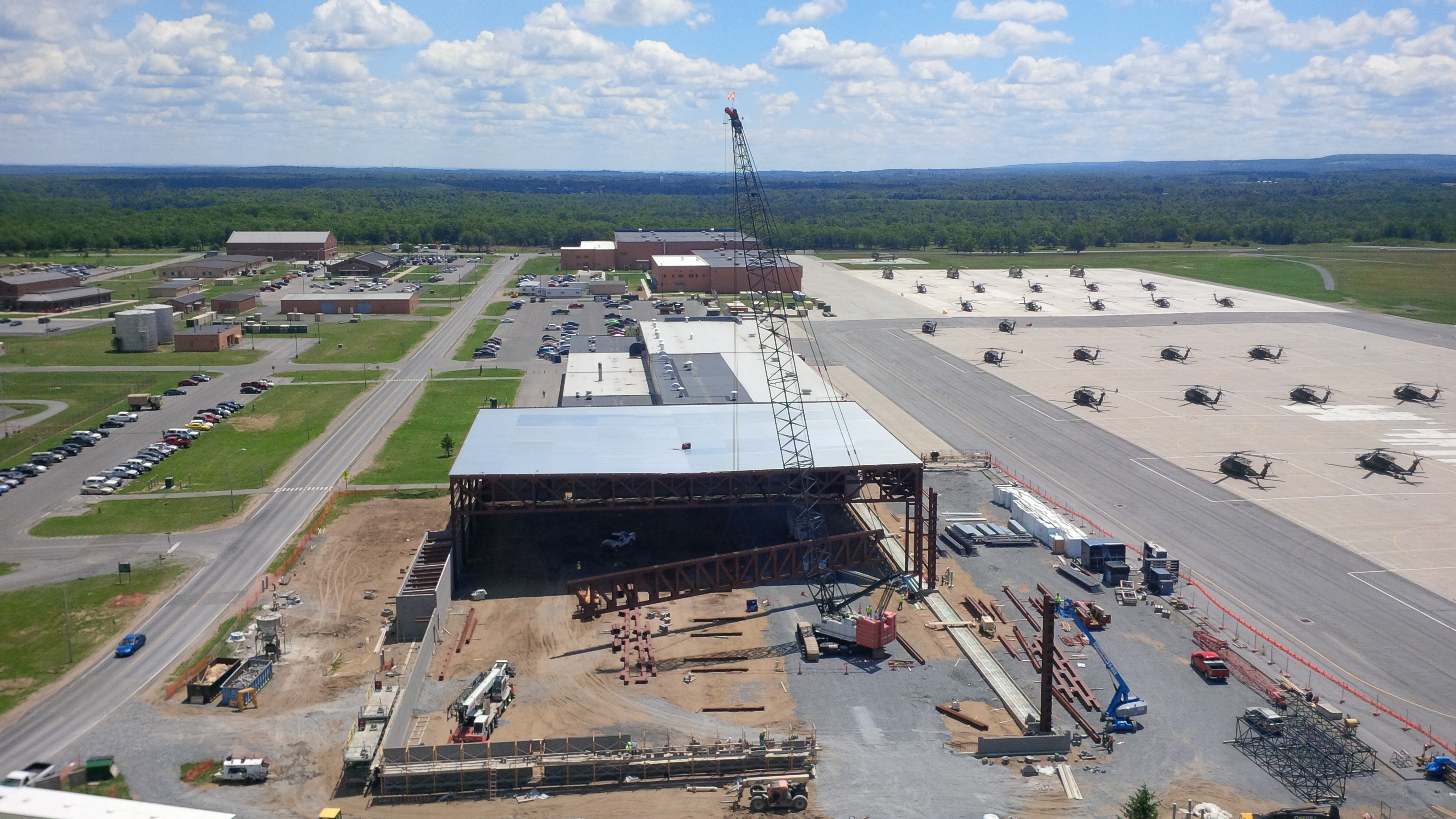 John P. Stopen Fort Drum Hangar Project drone view construction